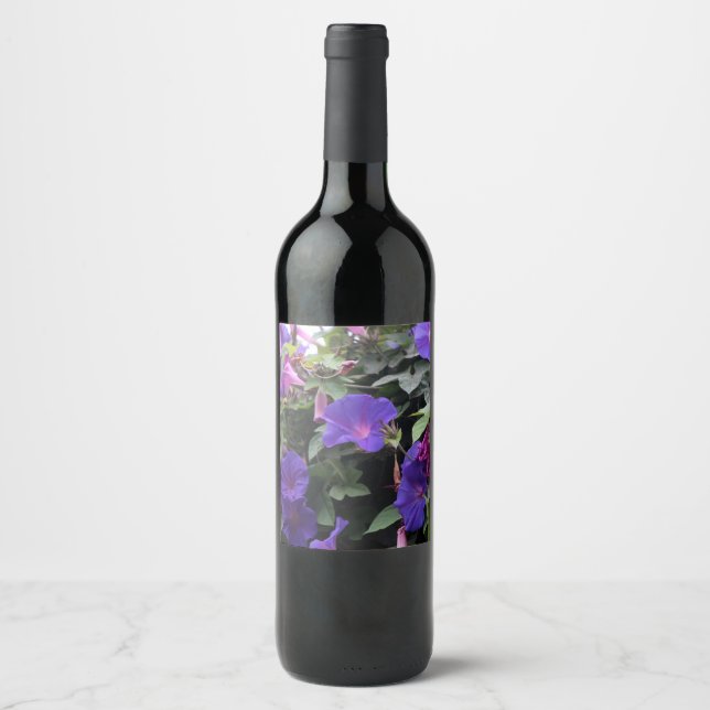 Spring Morning Glories in Blue Wine Label (Front)