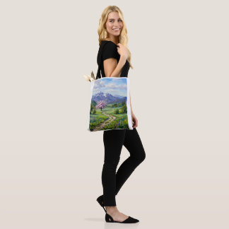 Spring Mountain Landscape Oil Painting Tote Bag