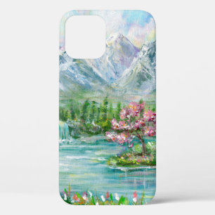 Spring mountain landscape. Original acrylic hand p iPhone 12 Case