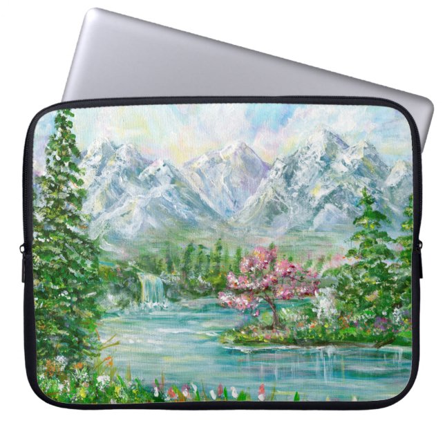 Spring mountain landscape. Original acrylic hand p Laptop Sleeve (Front)