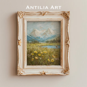 Spring Mountain Meadow Vintage Nature Art Poster