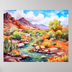 Spring Mountain Nevada Watercolor Landscape Poster