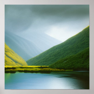 Spring Mountains by a River Poster