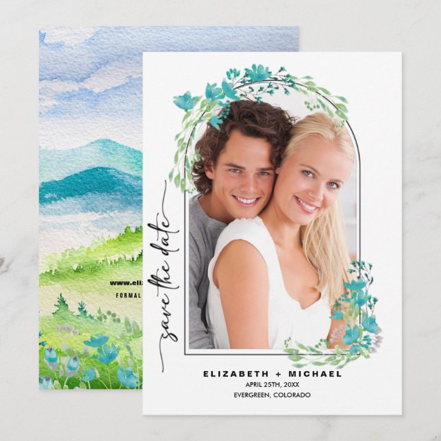 Spring Mountains | Wildflowers Frame Photo Wedding Save The Date (Front/Back)