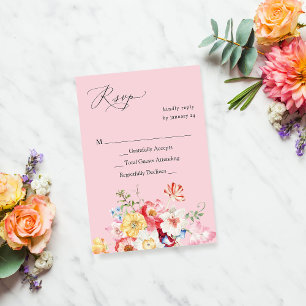 Spring Multi Colour Florals no Meal RSVP - Pink Card