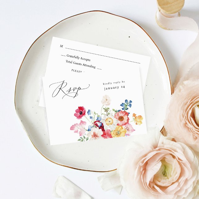 Spring Multi Colour Florals w Meal RSVP  Card (Creator Uploaded)