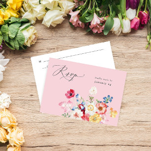 Spring Multi Colour Florals w Meal RSVP - Pink Card