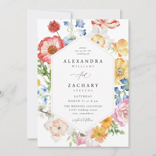 Spring Multi Colour Florals Wedding 2 Invitation (Front)