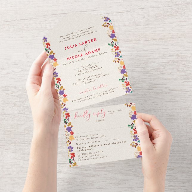 Spring Mustard Yellow Purple Meadow Flower Wedding All In One Invitation (Tearaway)