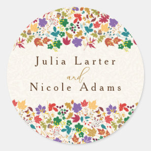 Spring Mustard Yellow Purple Meadow Flower Wedding Classic Round Sticker