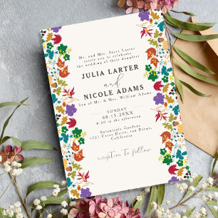 Spring Mustard Yellow Purple Meadow Flower Wedding Invitation