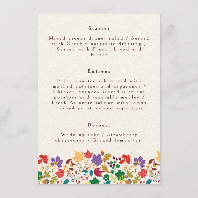 Spring Mustard Yellow Purple Meadow Flower Wedding Menu (Front)