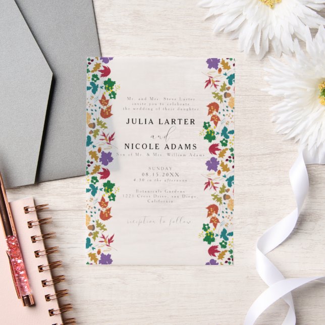 Spring Mustard Yellow Purple Meadow Flower Wedding Vellum Invitations (Wedding)