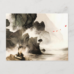 Spring Mystic Fox Misty Mountain Minimalist Zen Announcement Postcard