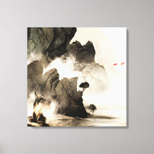 Spring Mystic Fox Misty Mountain Minimalist Zen Canvas Print