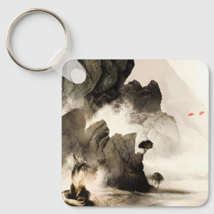 Spring Mystic Fox Misty Mountain Minimalist Zen Key Ring