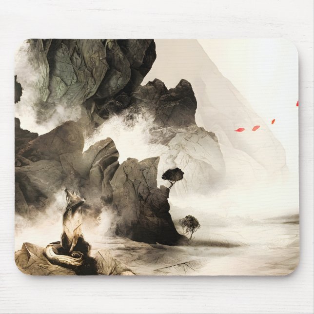 Spring Mystic Fox Misty Mountain Minimalist Zen Mouse Mat (Front)