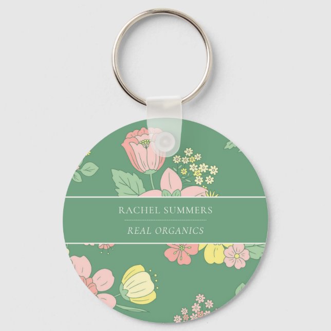 Spring Nature Floral Boho Business Key Ring (Front)