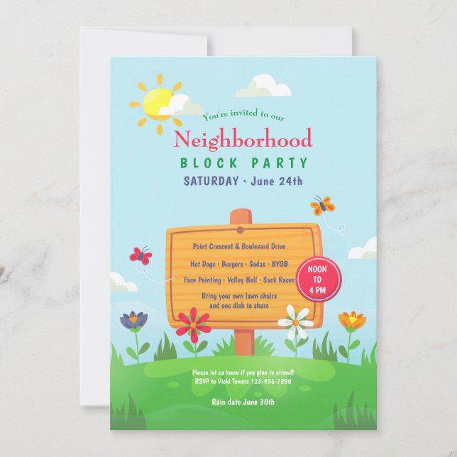 Spring Neighbourhood Block Party Invitation (Front)