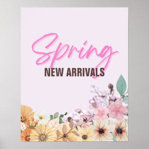 Spring New Arrivals Sign, Pink Floral Business Poster