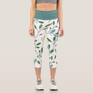 Spring Olive Branches Capri Leggings