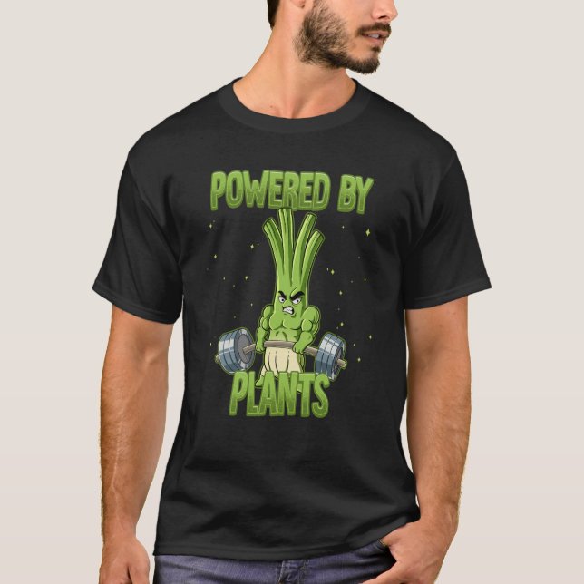 Spring Onion Gym Weight Training Powered By Plants T-Shirt (Front)