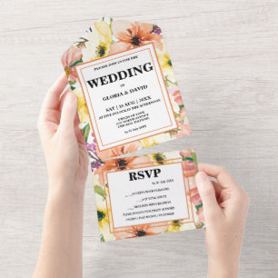 Spring Orange Floral Tear Off  All In One Invitation