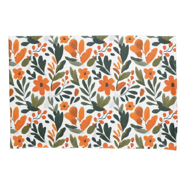 Spring Orange Flowers Chic Elegant Floral Pattern Pillowcase (Front)