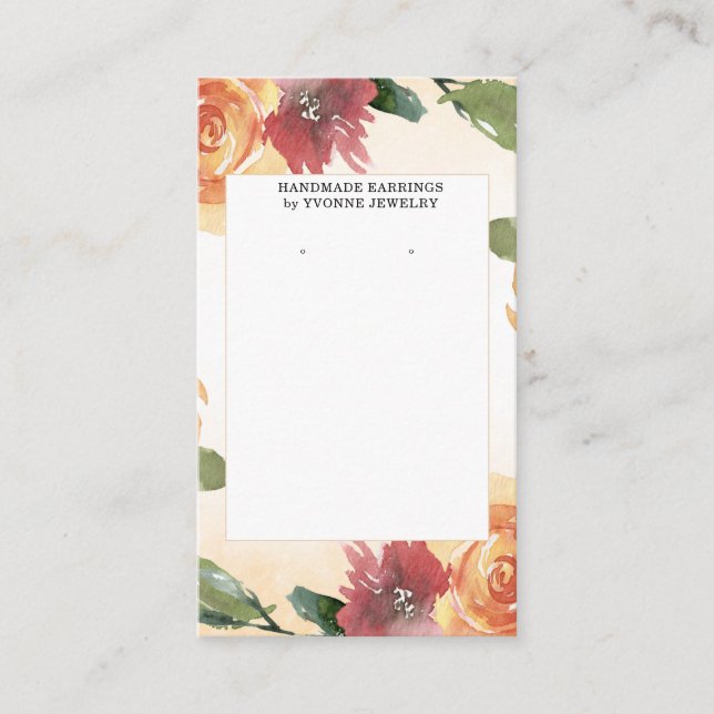 Spring Orange Red Floral Earring Display  Business Card (Front)