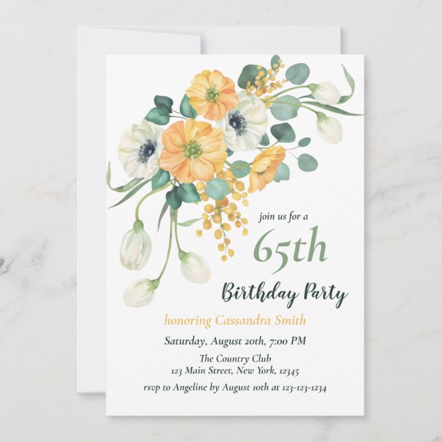 Spring Orange & White Anemone Botanical Birthday  Invitation (Front)