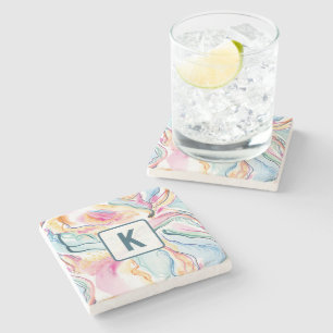 Spring organic texture with flowing wavy shapes stone coaster