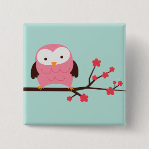 Spring Owl 15 Cm Square Badge