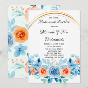 Spring Paint Blue Orange Floral Bridesmaids Lunch Invitation