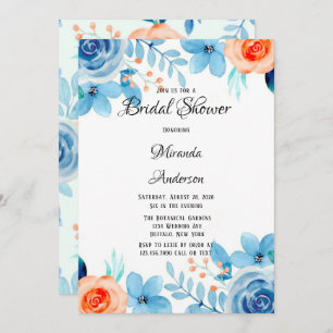 Spring Paint Blue Orange Florals Bridal Shower Invitation