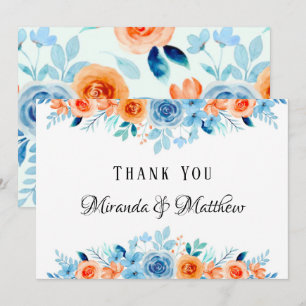Spring Paint Blue Orange Florals Wedding Thank You Invitation