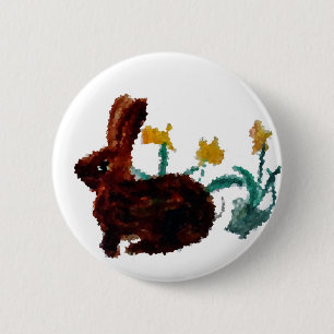 Spring Painting Daffodils Rabbit 6 Cm Round Badge