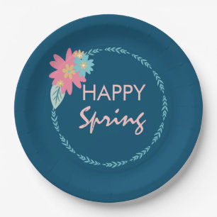 Spring Party Floral Wreath Birthday Flowers Paper Plate