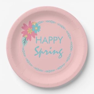 Spring Party Floral Wreath Birthday Flowers Paper Plate