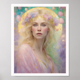 Spring Pastel Art Deco Woman Blond Hair Roses Poster