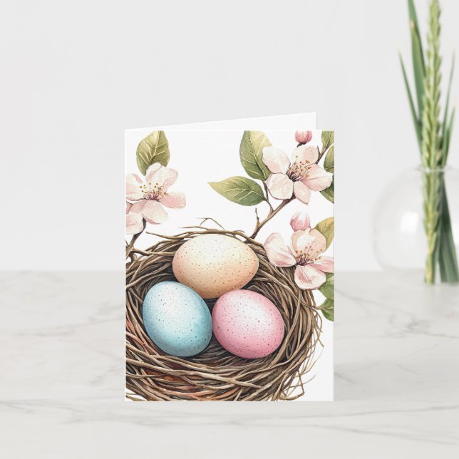 Spring Pastel Bird's Nest Note Card (Front)