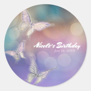 Spring Pastel Butterflies Birthday Party Favour Classic Round Sticker