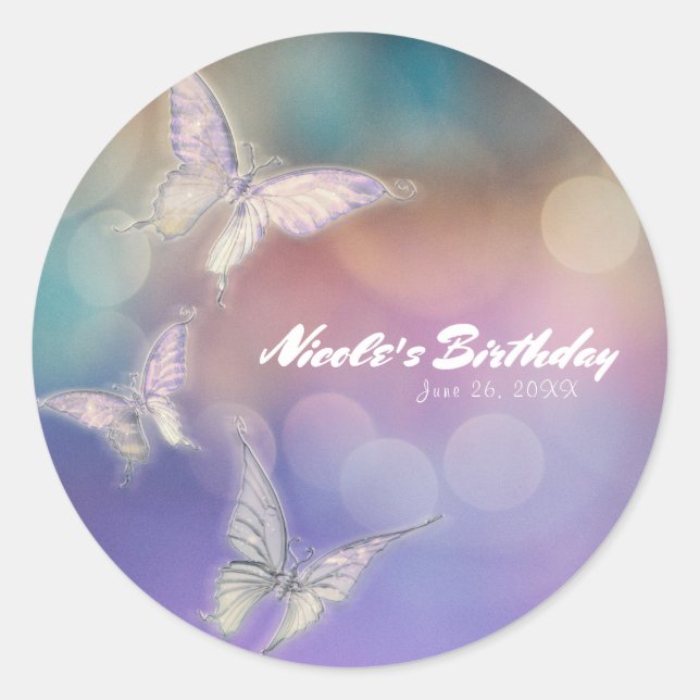 Spring Pastel Butterflies Birthday Party Favour Classic Round Sticker (Front)