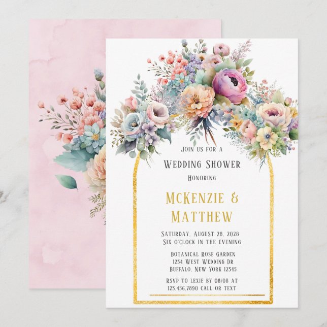 Spring Pastel Floral Bouquet Arch Wedding Shower Invitation (Front/Back)