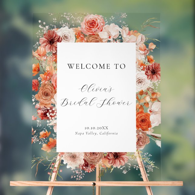 Spring Pastel Floral Bridal Shower Welcome Acrylic Sign (Neutral)