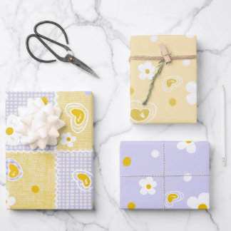 Spring Pastel Floral & Hearts Wrapping Paper Sheet