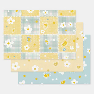 Spring Pastel Floral & Hearts Wrapping Paper Sheet