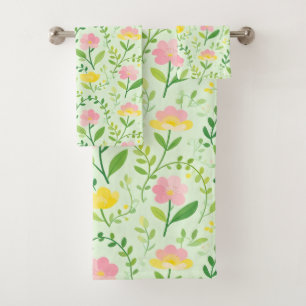 Spring Pastel Floral Pattern Bath Towel Set