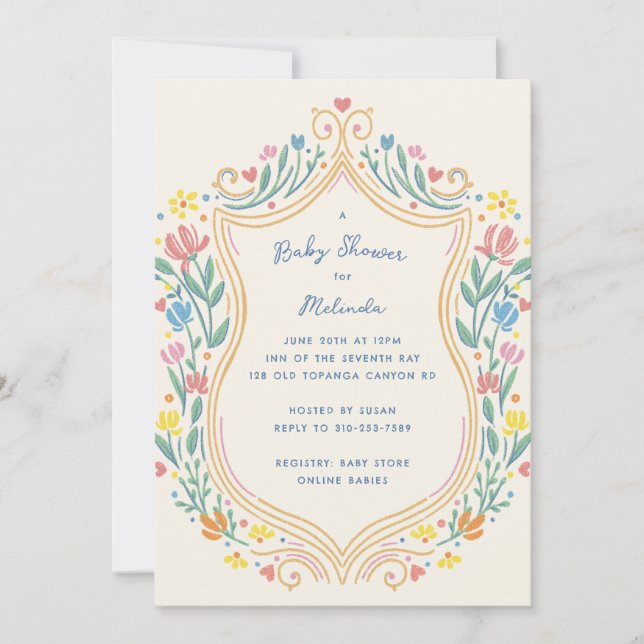 Spring Pastel Floral Shield Baby Shower Invitation (Front)