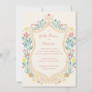 Spring Pastel Floral Shield Baby Shower Invitation
