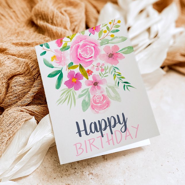 Spring pastel floral watercolor birthday script card (Creator Uploaded)